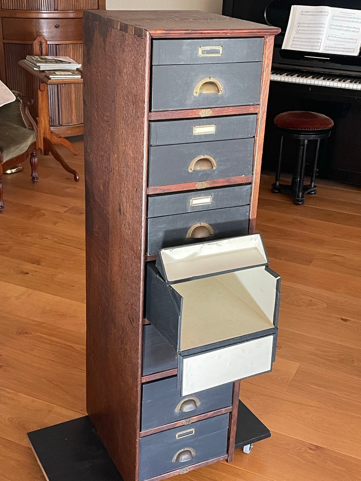 Vintage Archiefkast met 10 Laden - Hout en Metaal, Ophalen