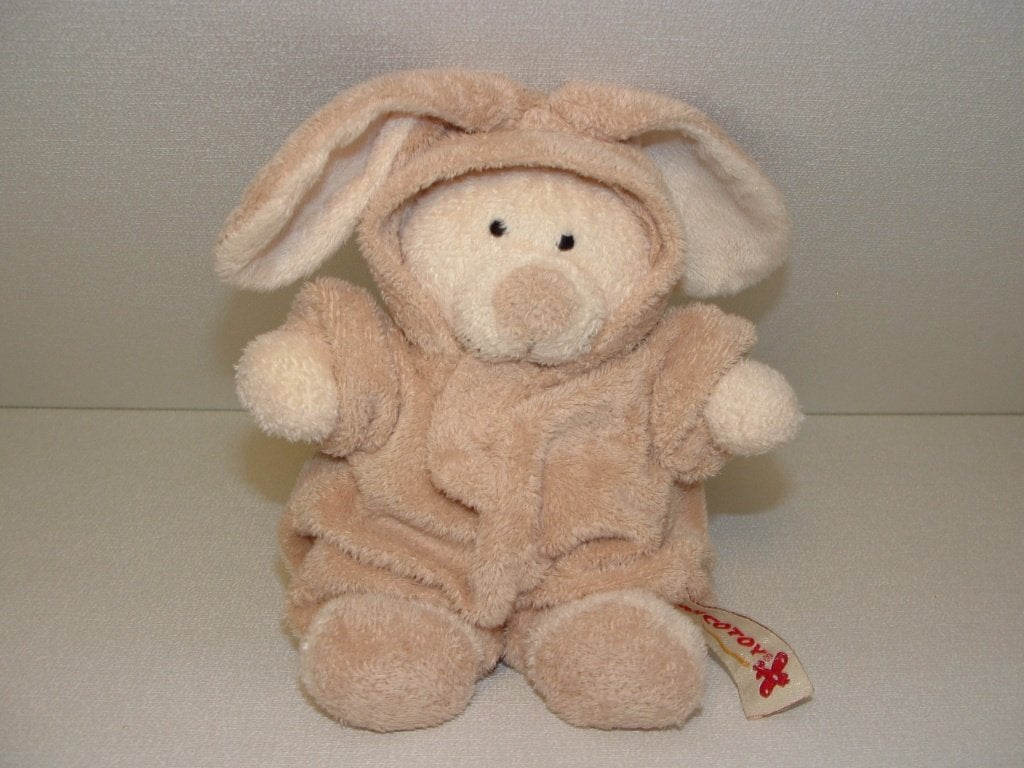 NICOTOY BEER MET KONIJNENPAK VELOURS BEIGE ROOMWIT MET BEIGE, Verzenden, Nieuw, Beer