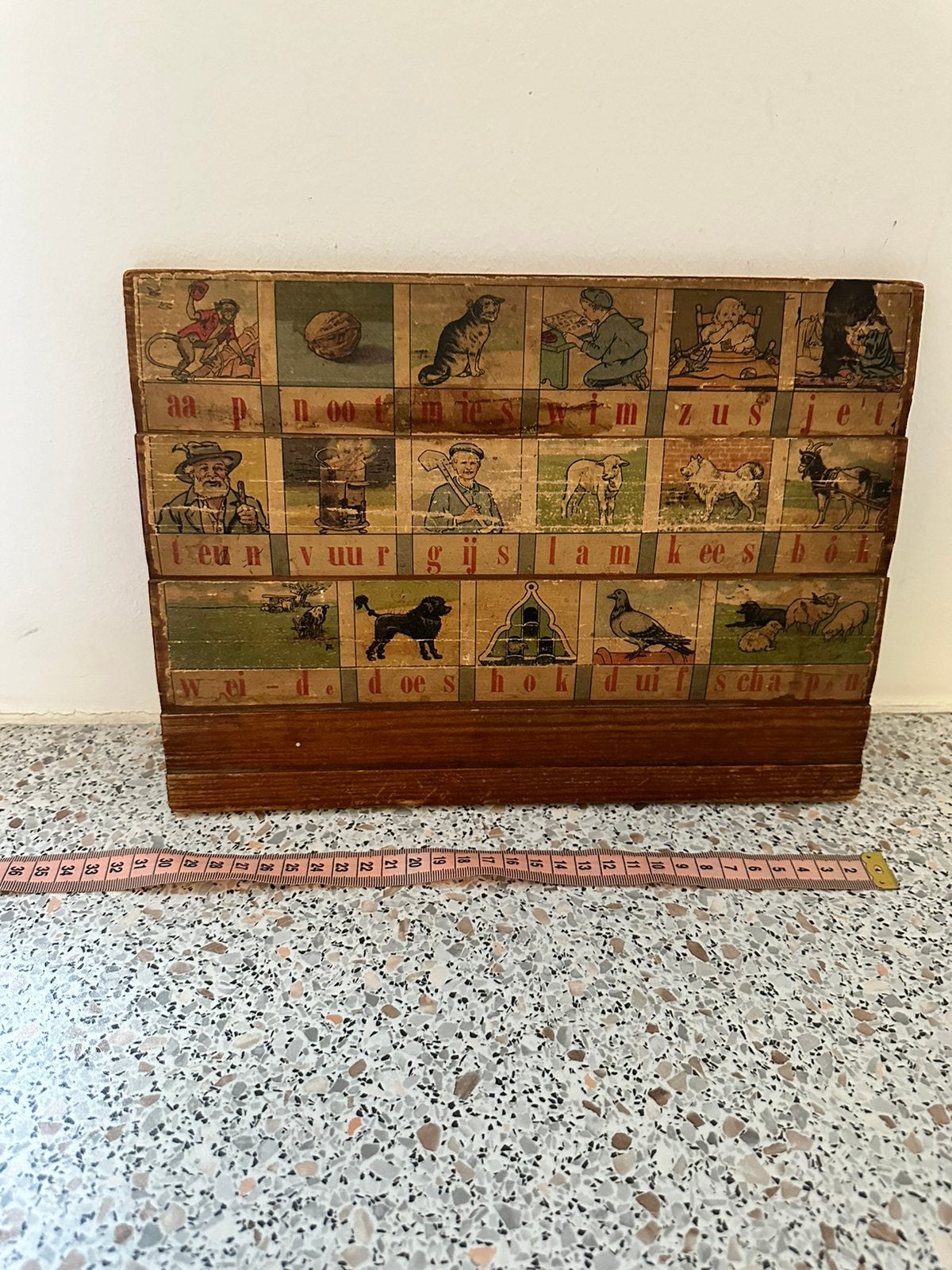 Vintage Aap Noot Mies: Educatief Houten Speelgoed, Antiek en Kunst, Antiek | Schoolplaten, Ophalen of Verzenden, Overige thema's