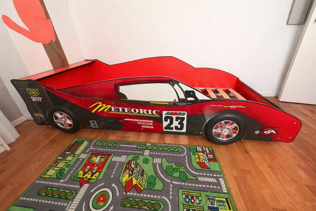 Autobed Cars + lattenbodem + 2 matrassen, 85 tot 100 cm, Gebruikt, 180 cm of meer, Ophalen
