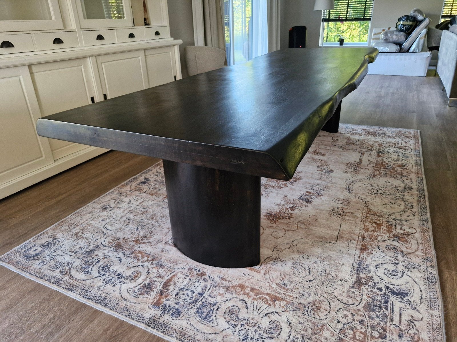 Massieve Eikenhouten Eettafel - Zwart Gebeitst, Ophalen, 100 tot 150 cm, Eikenhout, 200 cm of meer