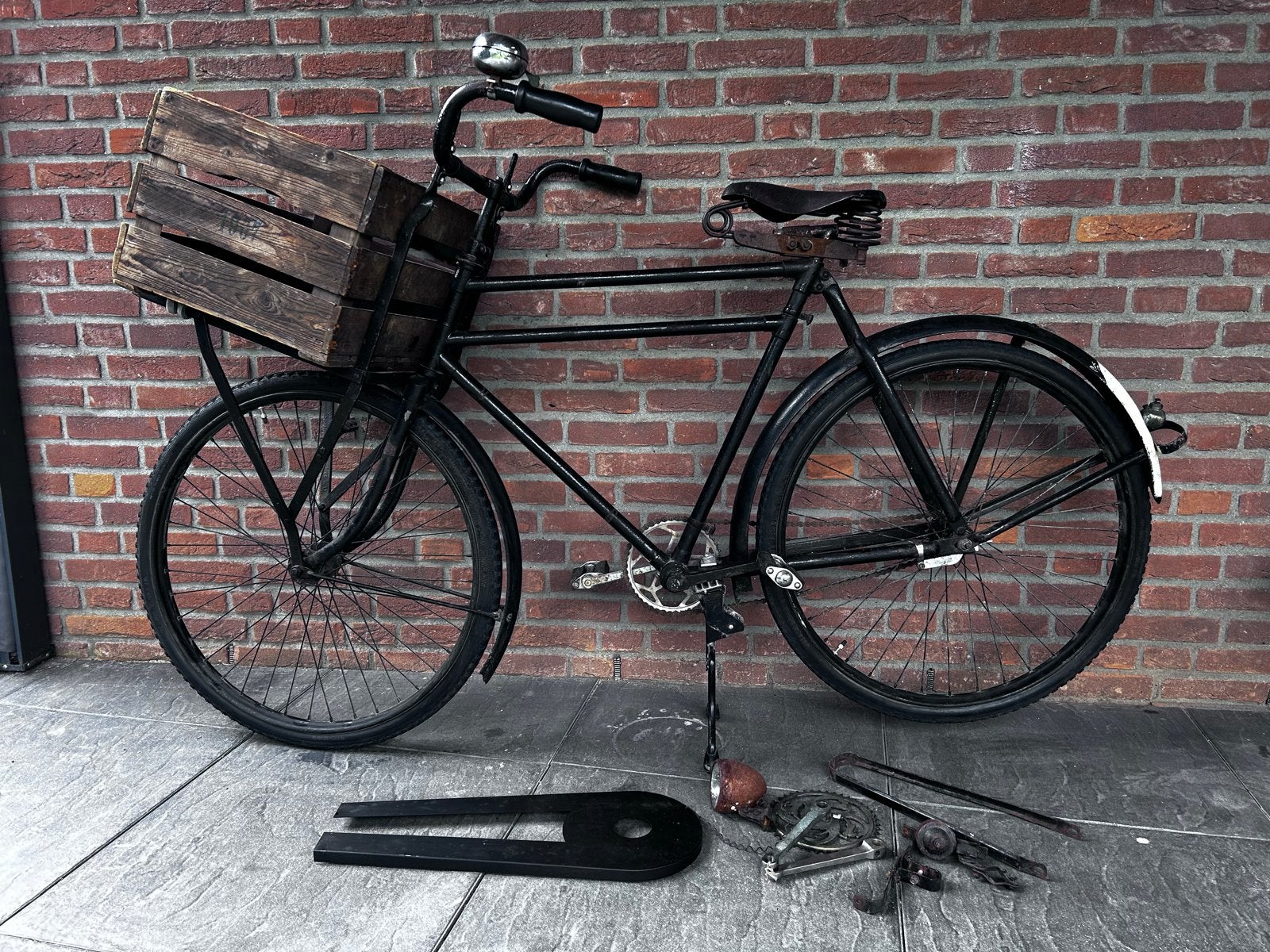 Vintage Gazelle transportfiets met houten krat, Fietsen en Brommers, Fietsen | Oldtimers, 55 tot 59 cm, Ophalen, Terugtraprem