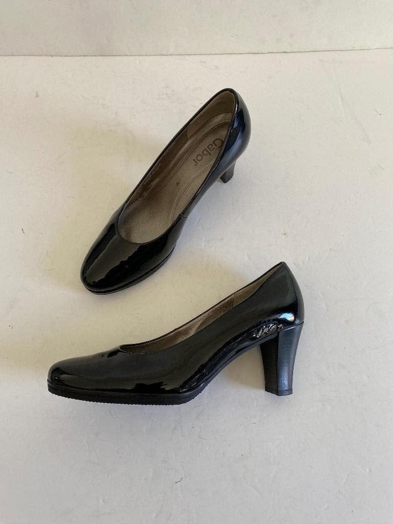 K176 Gabor maat 37 lak-leren pumps schoenen hak zwart leer, Zwart, Gabor, Ophalen of Verzenden, Zo goed als nieuw