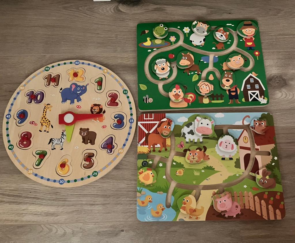Set van 3 houten puzzels, Ophalen of Verzenden, Zo goed als nieuw, Van hout, Minder dan 10 stukjes
