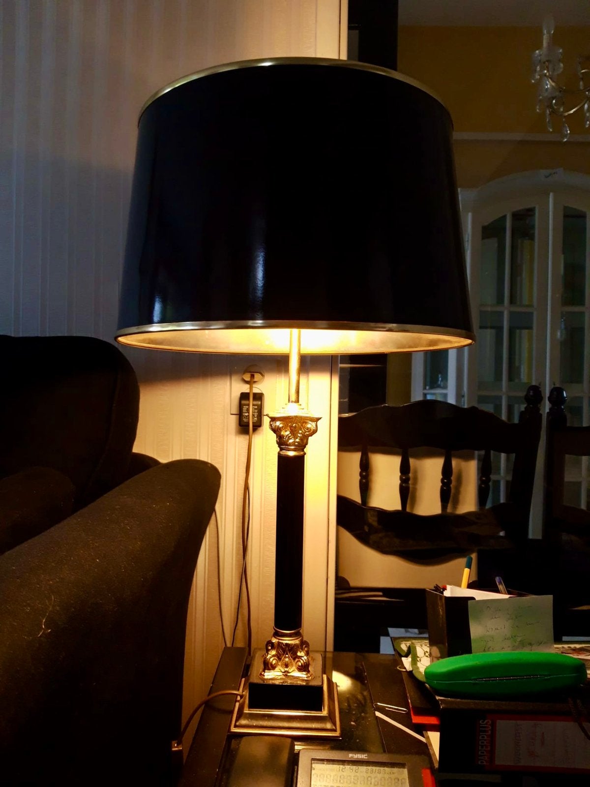 Hotel Chique vintage lamp met zwarte kap- Hollywood Regency, Huis en Inrichting, Ophalen, Zo goed als nieuw, Met kap, Vintage