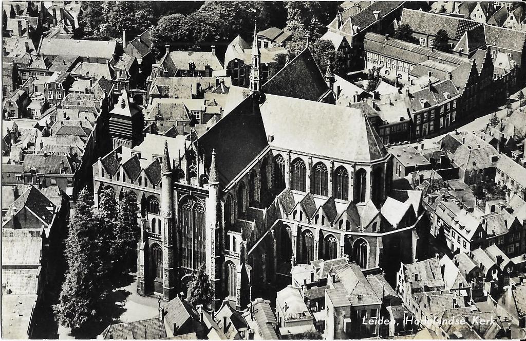 Leiden, Hooglandse kerk, luchtfoto, Verzenden, 1940 tot 1960, Gelopen, Zuid-Holland