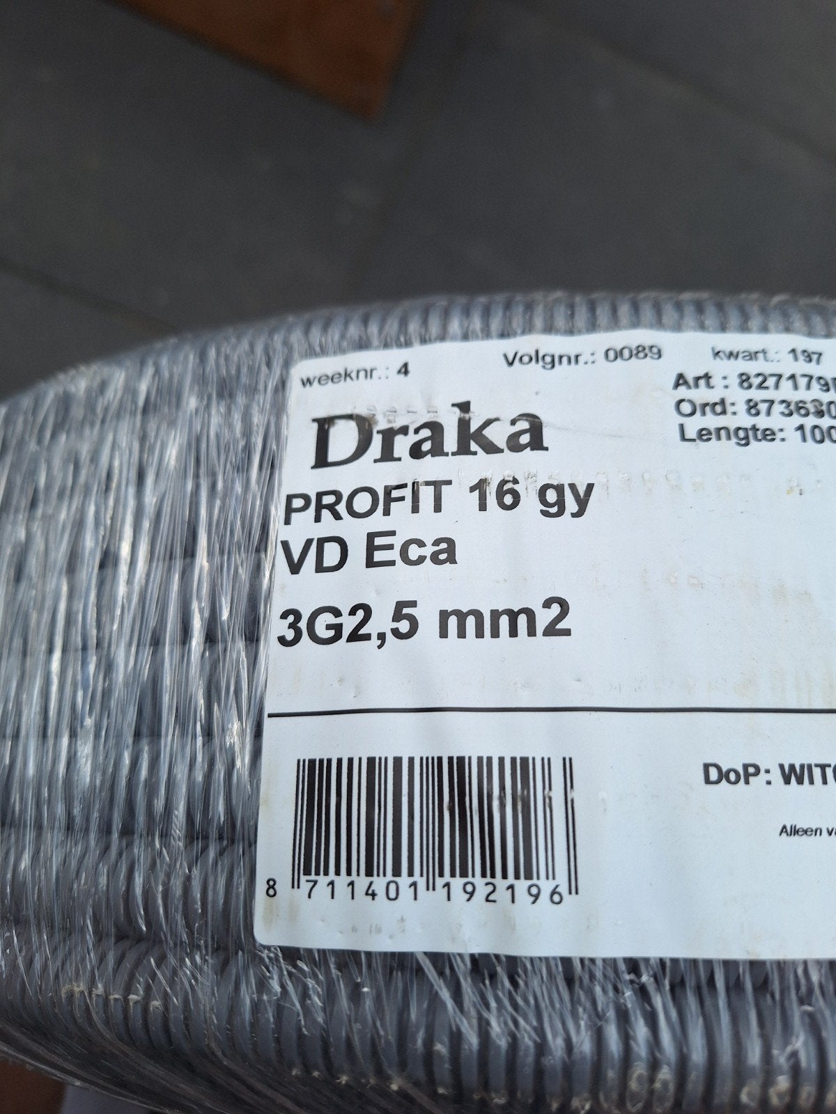 Nieuwe Draka PROFIT 16 gy VD Eca 3G2,5 mm2 kabel - 100 meter, Ophalen of Verzenden, Nieuw, Draka, Kabel of Snoer