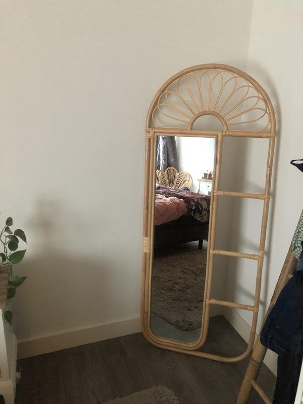 Rotan rieten spiegel, Ophalen, Minder dan 50 cm, Rond, Zo goed als nieuw