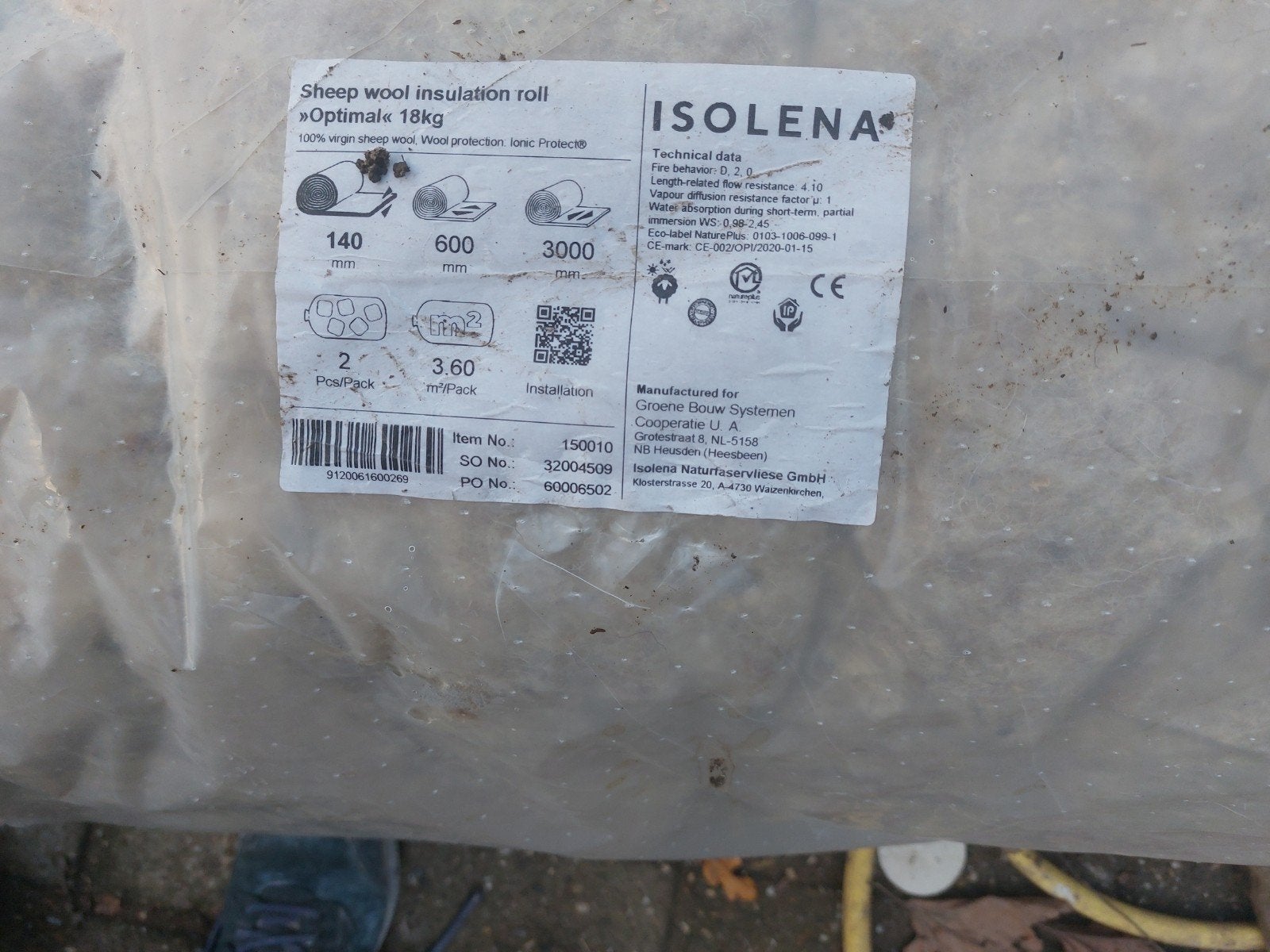 9,5 zakken schapenwol isolatie 14 cm dik voor wand/plafond, Doe-het-zelf en Verbouw, Overige materialen, 12 cm of meer, Nieuw