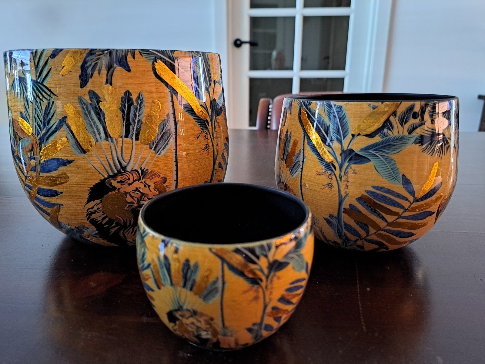 Set van 3 bloempotten met jungleprint, Tuin en Terras, Ophalen, Overige materialen, Rond, Binnen