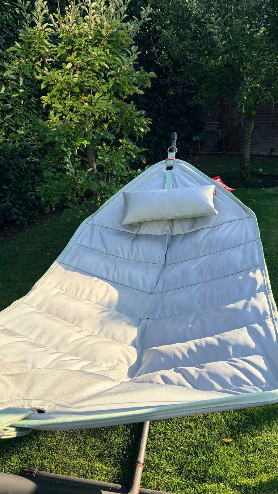 Fatboy hangmat mintgroen met opberghoes., Tuin en Terras, Hangmatten, Ophalen, Gebruikt, Met standaard, Eenpersoons
