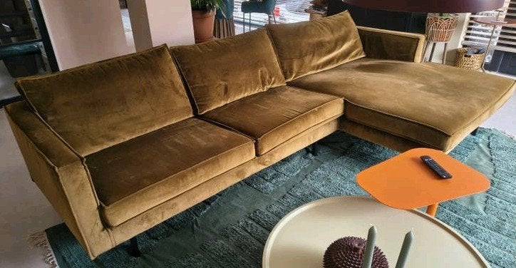 Honinggele Rodeo hoekbank Bepurehome chaise longue rechts, Huis en Inrichting, Banken | Bankstellen, Ophalen, 250 tot 300 cm, Zo goed als nieuw