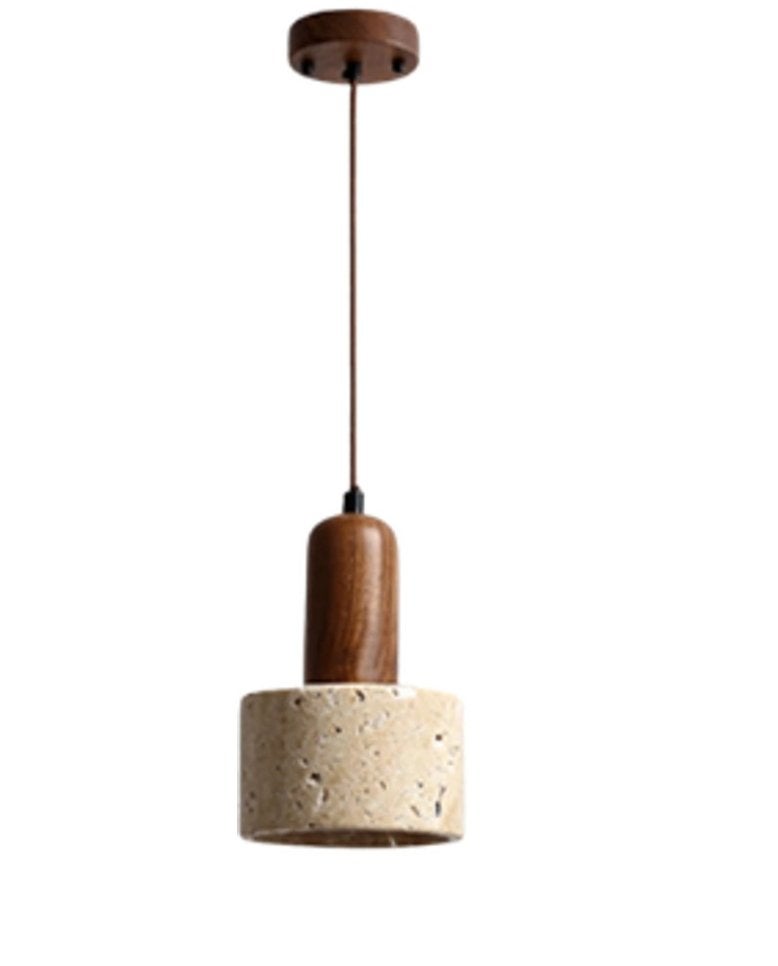 Japandi -Hanglamp - Marmer - Travertin - Lamp - Walnoot hout, Nieuw, Hout, Japandi, E27 (groot)