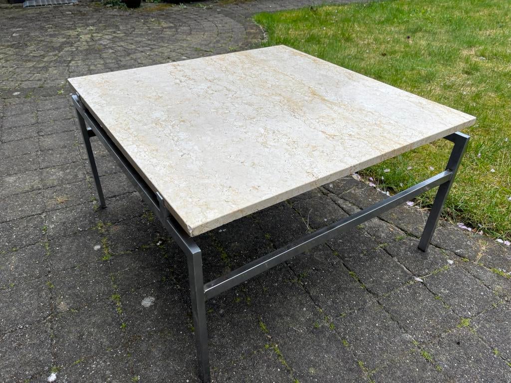 Vierkante lage tafel met stenen blad, Huis en Inrichting, Tafels | Salontafels, Ophalen, 50 tot 100 cm, Vierkant, Zo goed als nieuw
