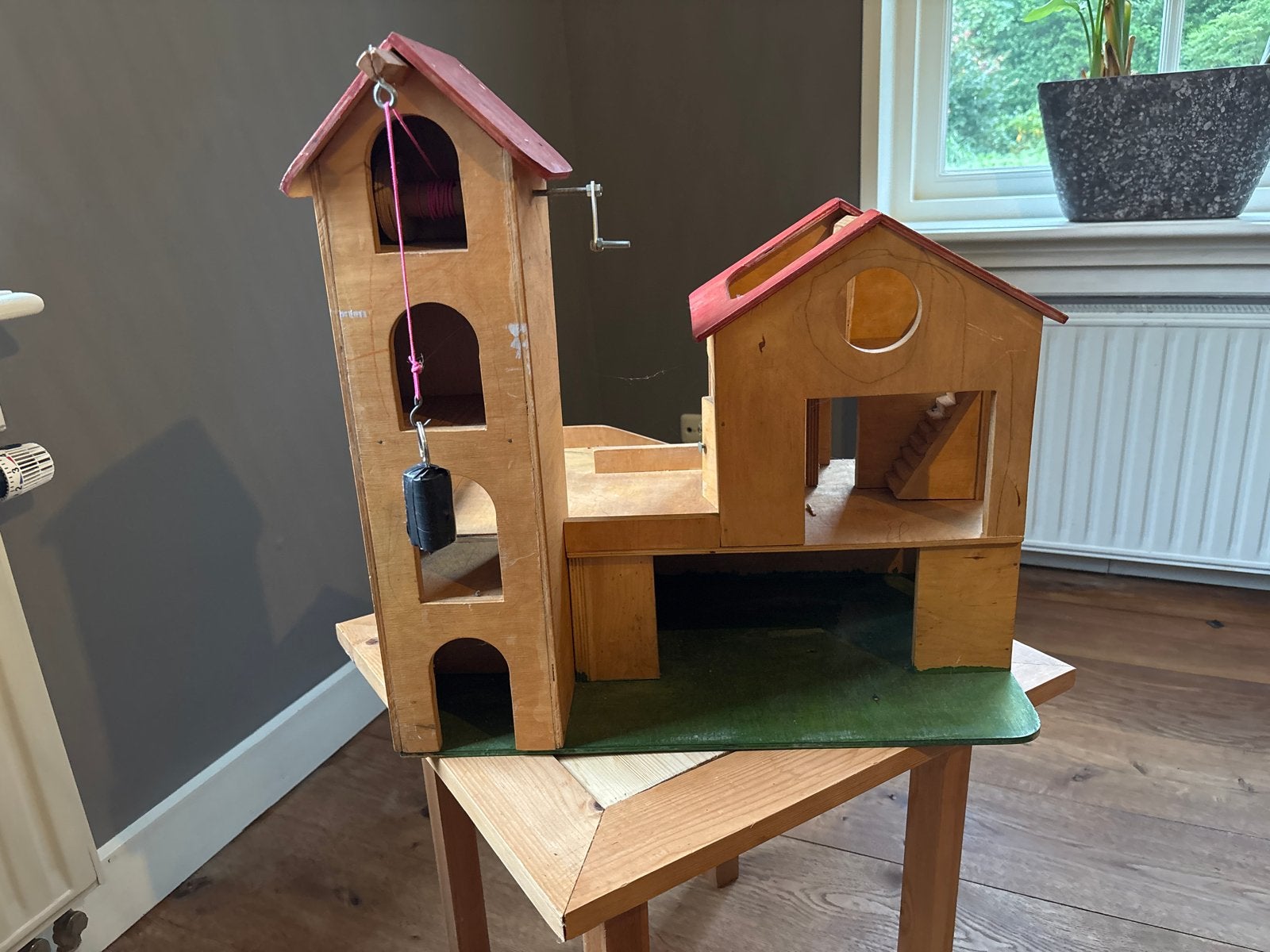 Houten Boerderij met Kraan en Garage - Vintage Speelgoed, Ophalen of Verzenden, Gebruikt, Overige typen