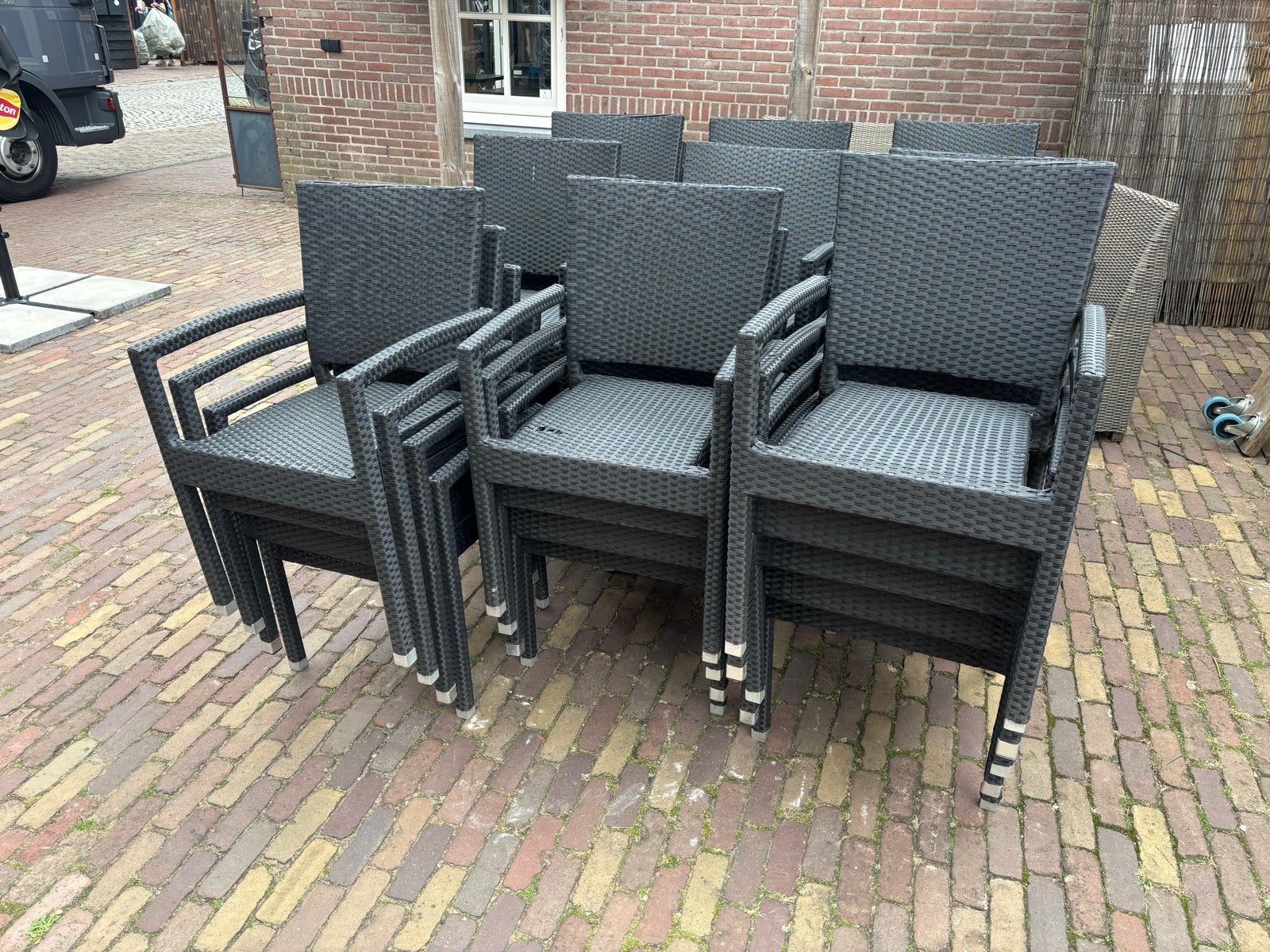 37 Gebruikte terrasstoelen voor buiten - Stapelbaar, Tuin en Terras, Tuinstoelen, Ophalen, Gebruikt, Wicker, Stapelbaar