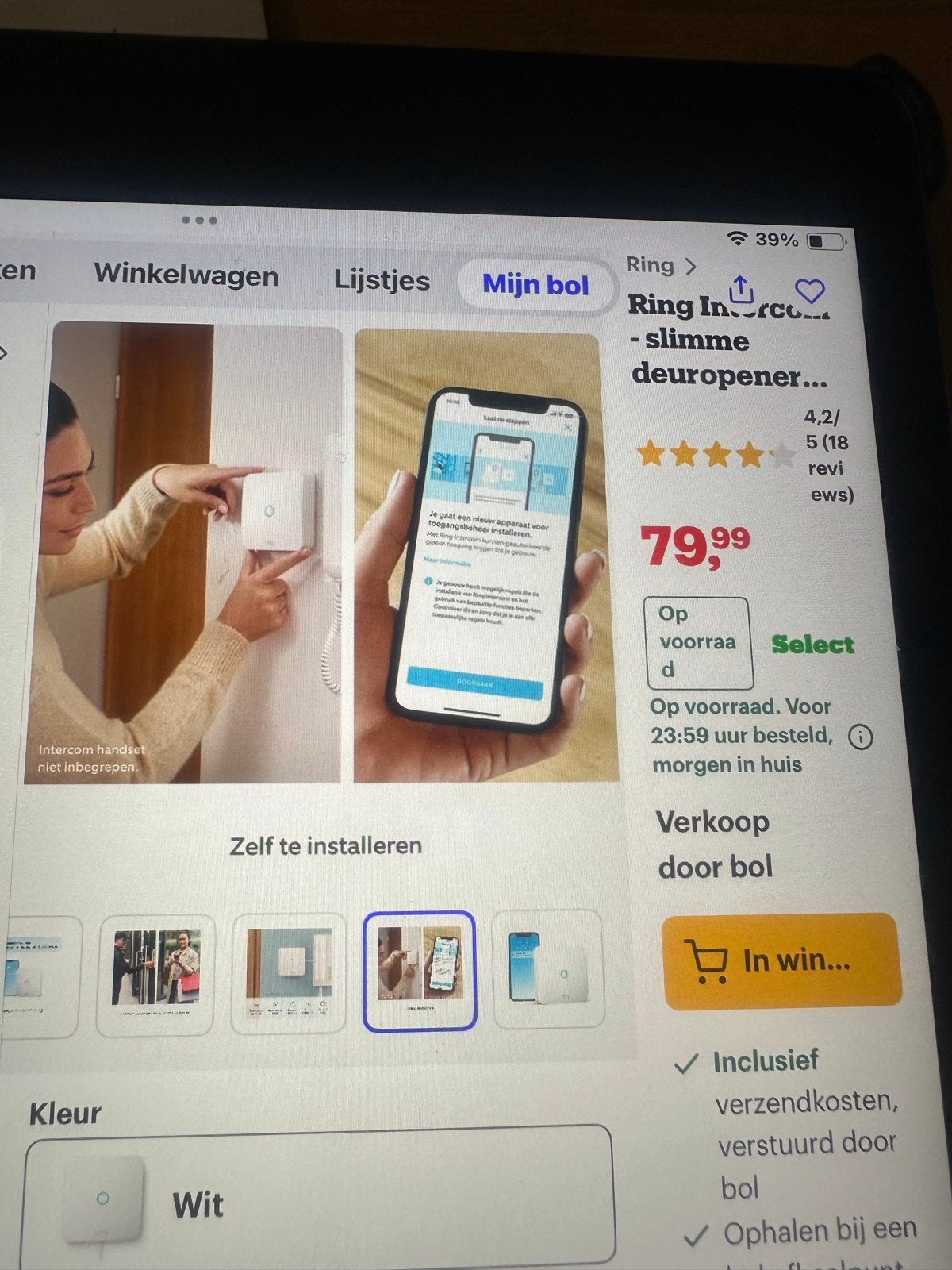 Ring Intercom - Slimme Deuropener - Wit +Intercom (Golmar), Raam of Deur, Ophalen of Verzenden, Zo goed als nieuw, Compleet systeem