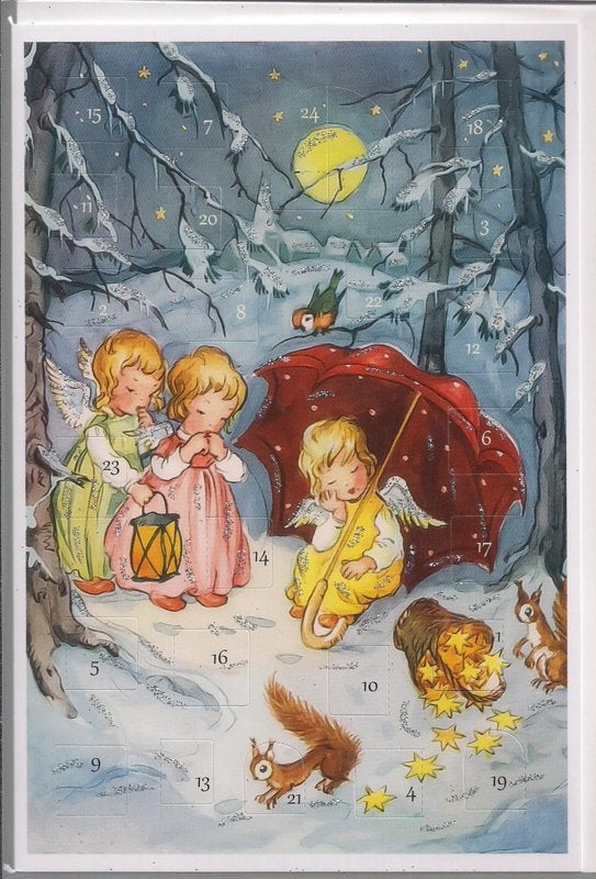 Adventskalender Kaart: Engeltjes in de sneeuw - 12488, Ophalen of Verzenden