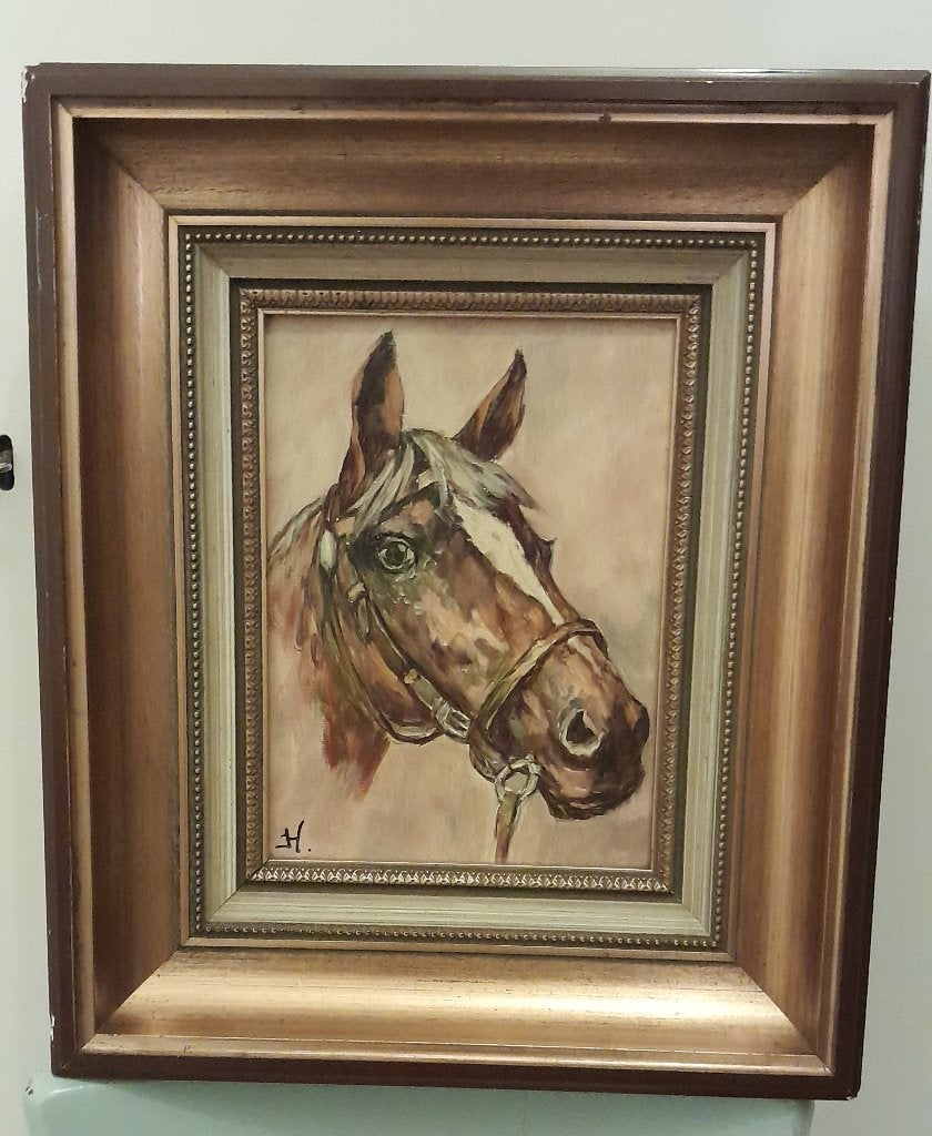 Schilderij van een  paardenhoofd ., Ophalen of Verzenden, Bijzondere lijst, Dieren
