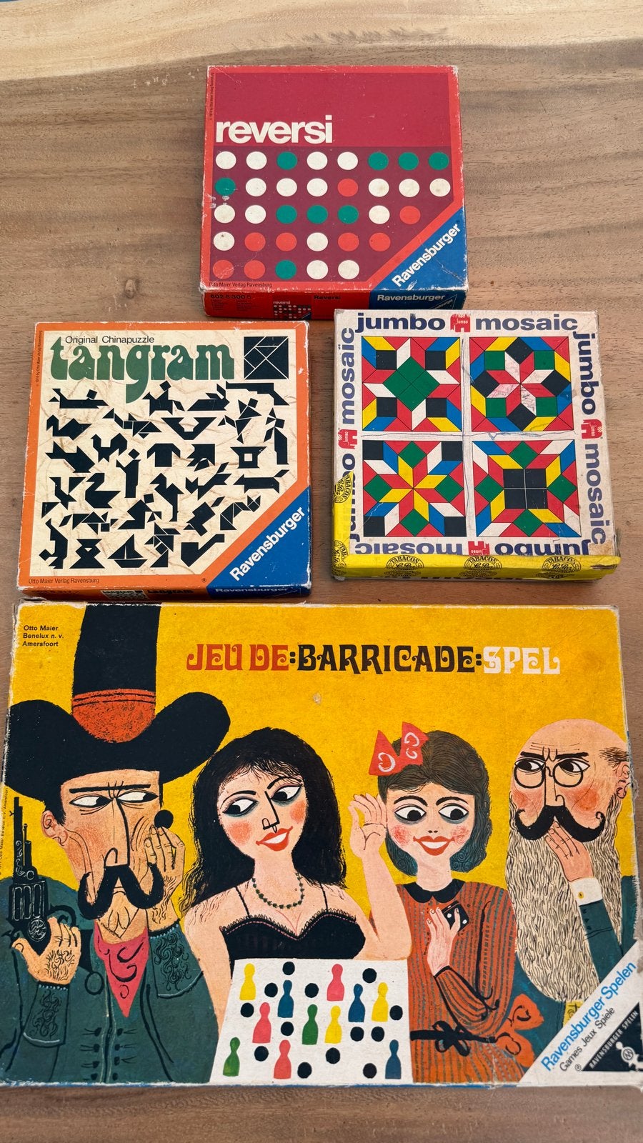 Vintage Ravensburger Spellen: Reversi, Tangram, Barricade, Hobby en Vrije tijd, Ophalen of Verzenden, Gebruikt