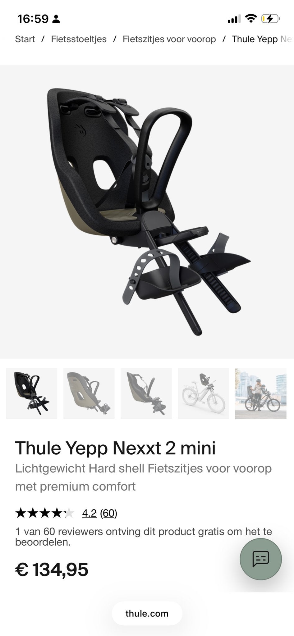 Thule Yepp Nexxt 2 Mini Fietszitje voorkant., Fietsen en Brommers, Voetsteuntjes, Voorzitje, Nieuw, Ophalen of Verzenden