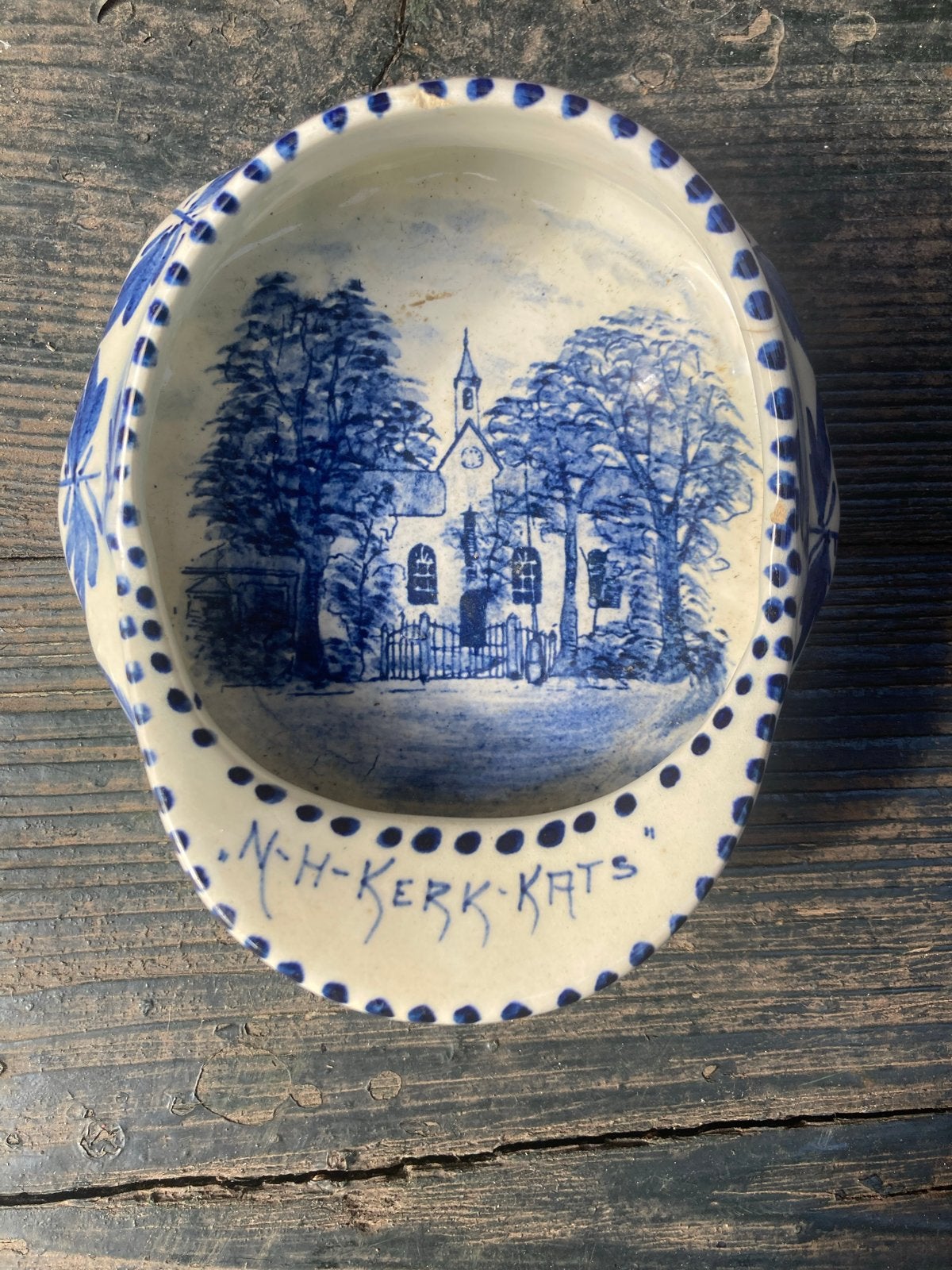 Unieke Delfts Blauwe Asbak 'N.H.-Kerk Kats', Antiek en Kunst, Ophalen of Verzenden