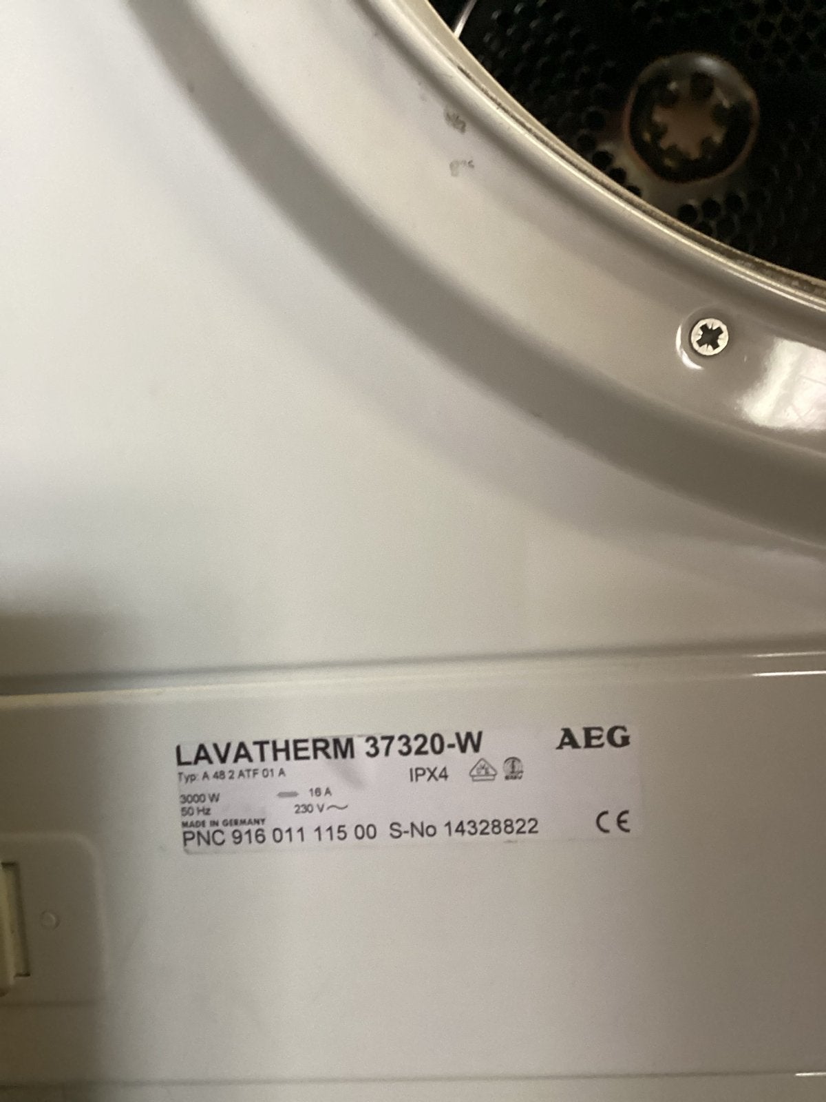 AEG Lavatherm 37320-W Wasdroger - Gebruikt, Ophalen, Wolprogramma, 6 tot 8 kg, Gebruikt