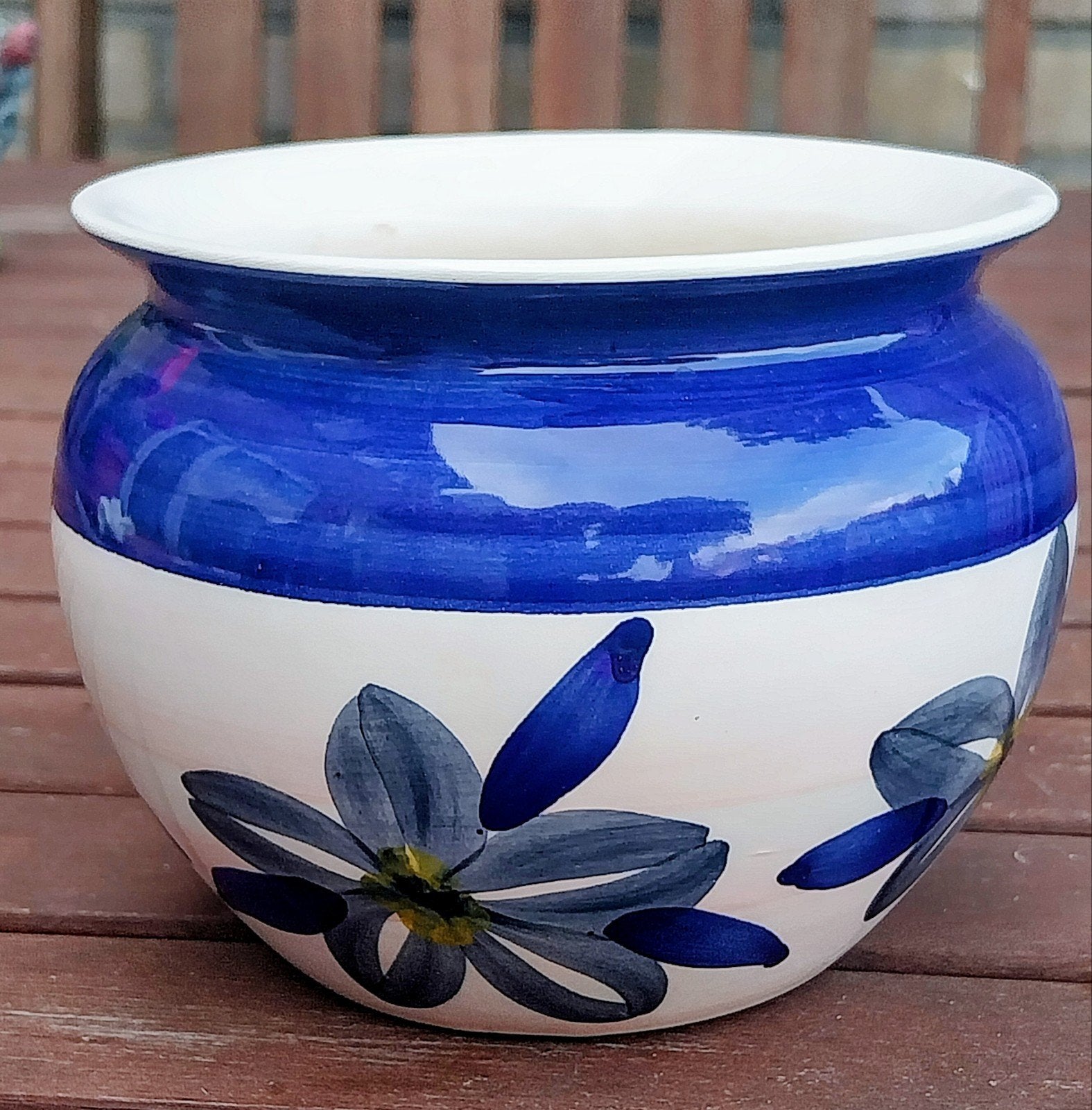 Decoratieve bloempot met blauw bloemmotief - B13 x H10 cm, Ophalen of Verzenden