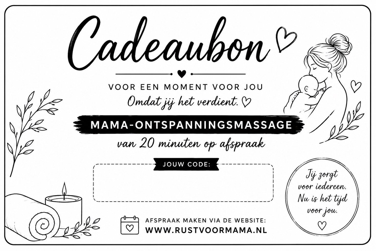 Gratis cadeaubon voor mama-ontspanningsmassage, Eén persoon, Cadeaubon