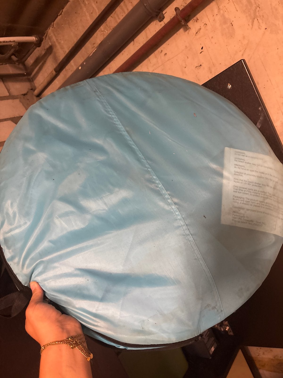 Lichtblauwe pop-up strandtent, compact en draagbaar, Ophalen, Gebruikt, Tot en met 2