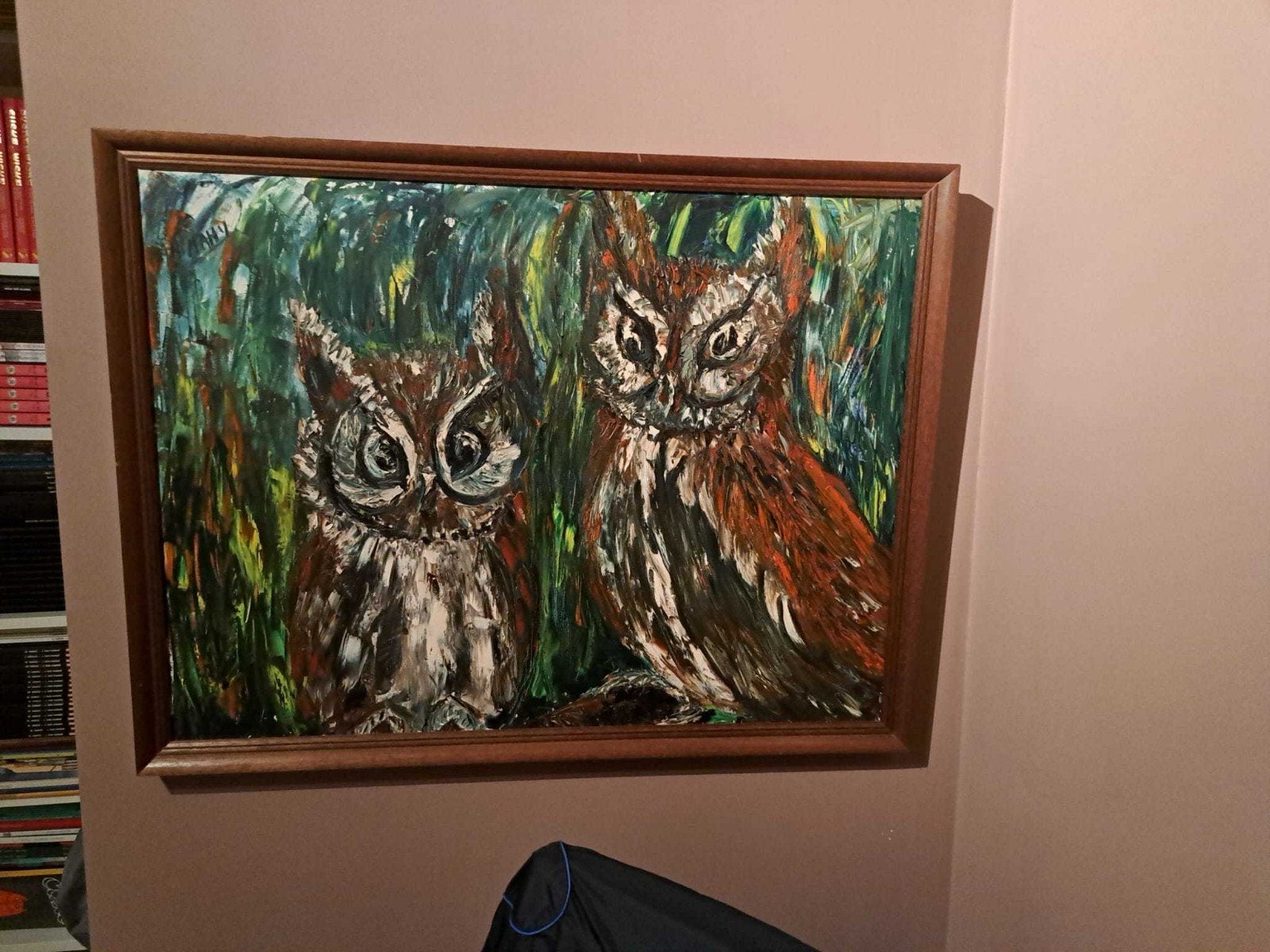 Schilderij met uilen, gesigneerd 'H. TAHY', Ophalen, Doek, Expressionistisch, Dieren