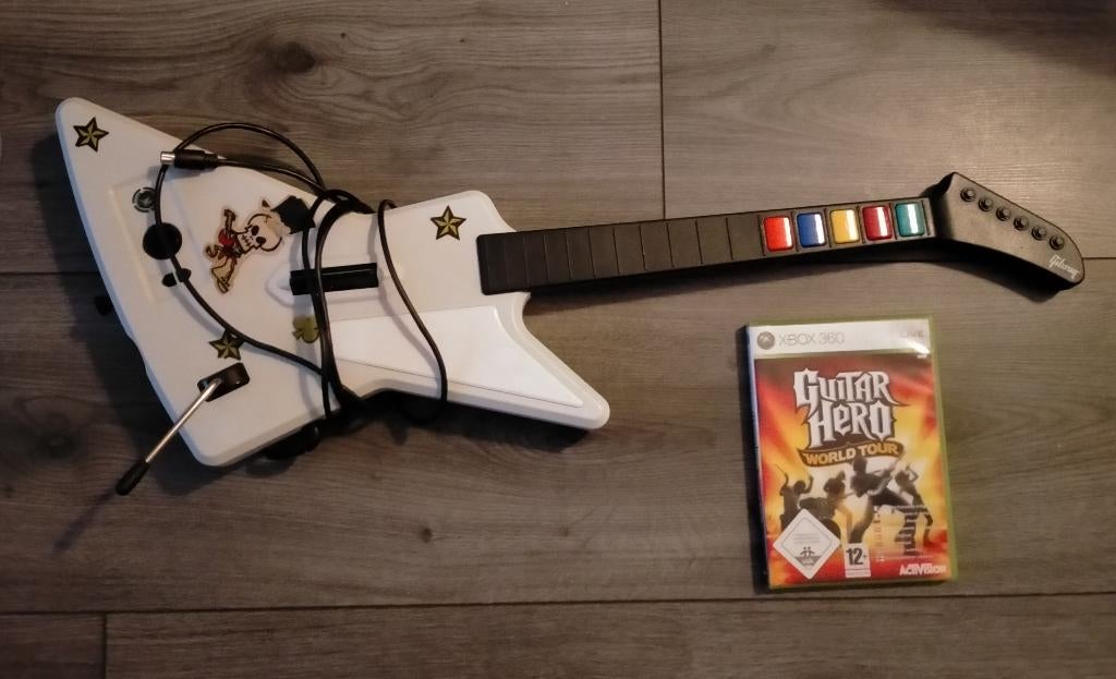 guitar hero world tour met defecte xplorer gitaar xbox 360, Spelcomputers en Games, Ophalen, Muziek, 1 speler, Niet werkend