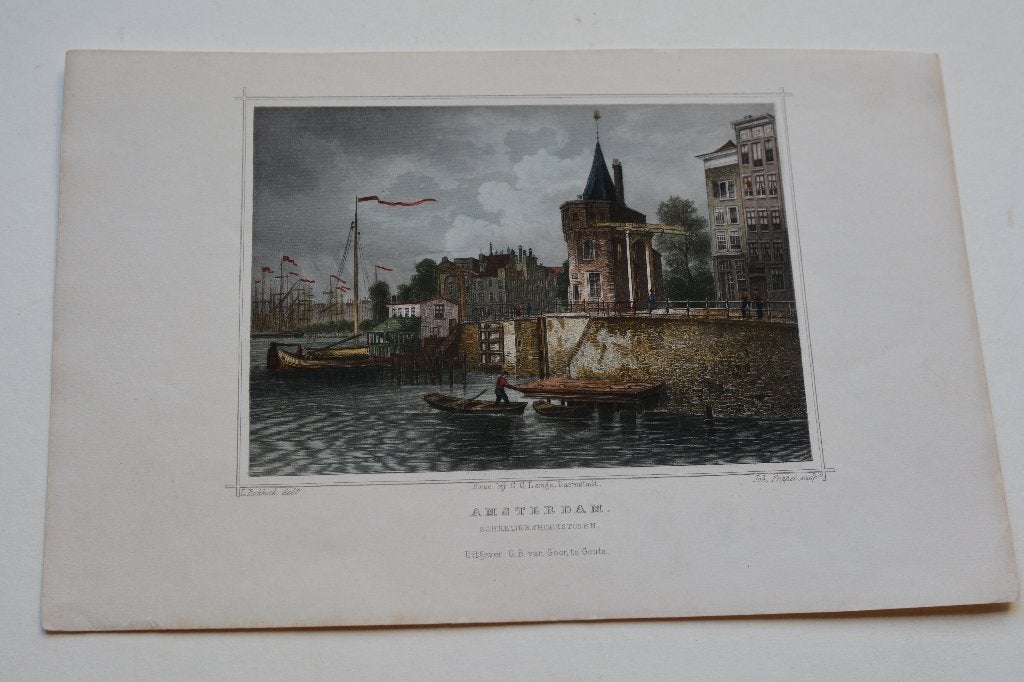 AMSTERDAM SCHREIJERSTOREN TERWEN 1858 STAALGRAVURE G20, Antiek en Kunst, 1800 - 1899, Verzenden, Stadsgezicht, Gravure