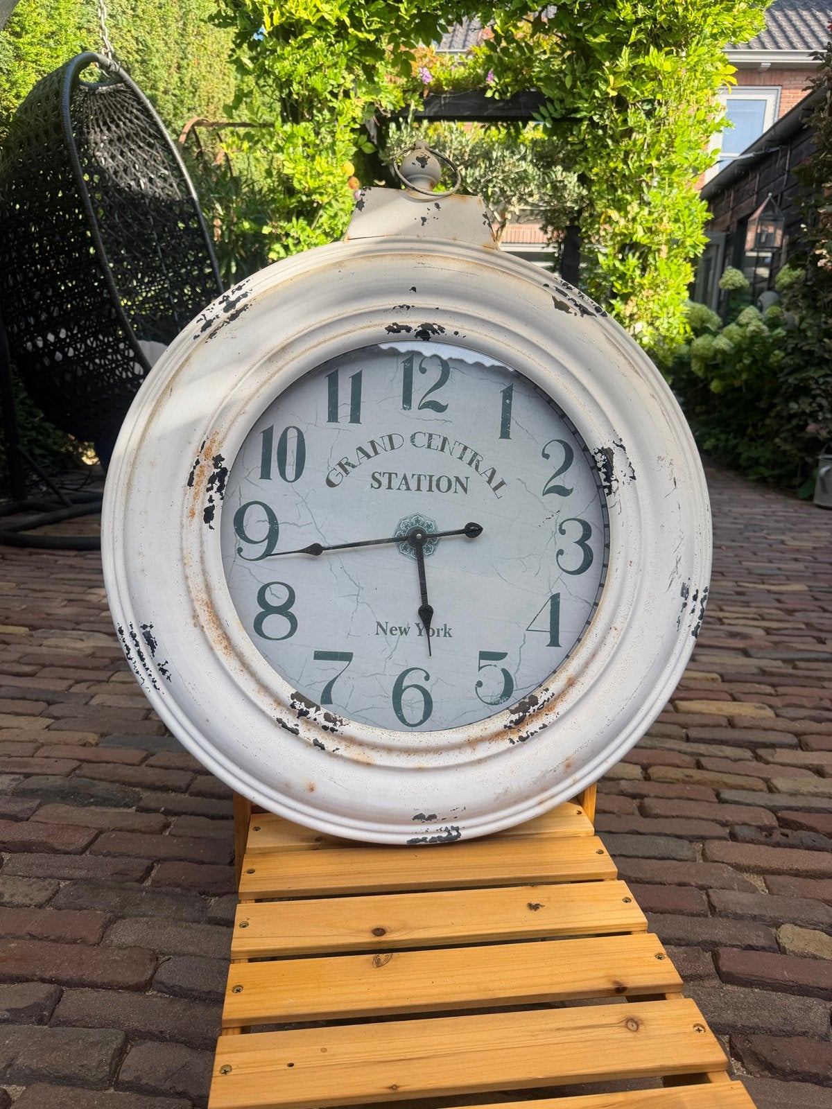 Grote vintage wandklok 'Grand Central Station' New York, Ophalen, Wit, Vintage, Analoog