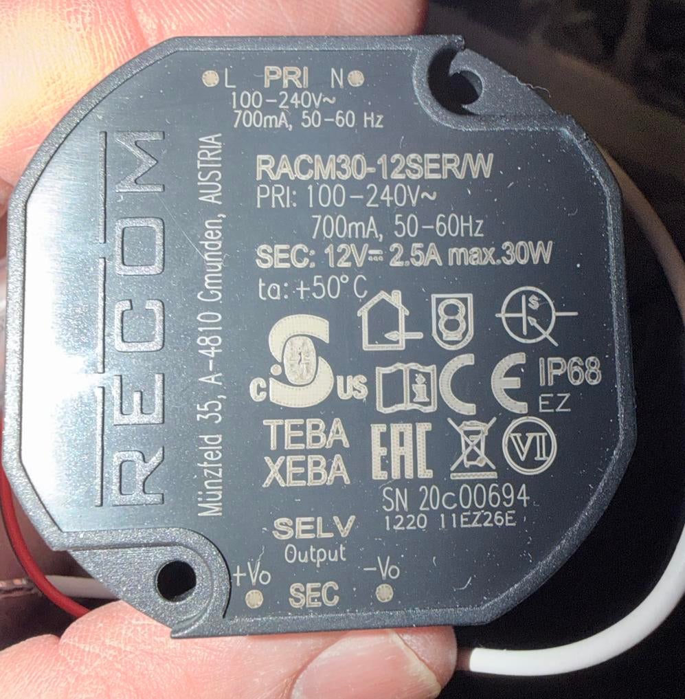 RECOM RACM30-12SER/W 30W 12V/2.5A Voeding/Driver, Ophalen of Verzenden, Nieuw