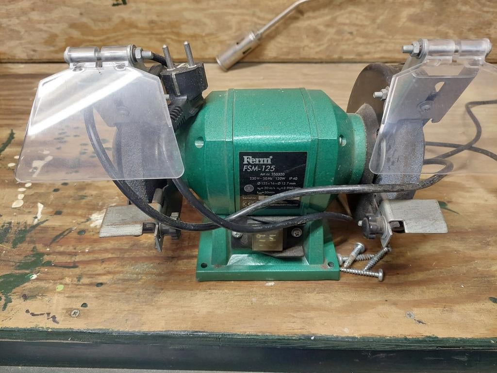 Werkbankslijpmachine Ferm FSM-125, Ophalen, Gebruikt, Werkbankslijpmachine