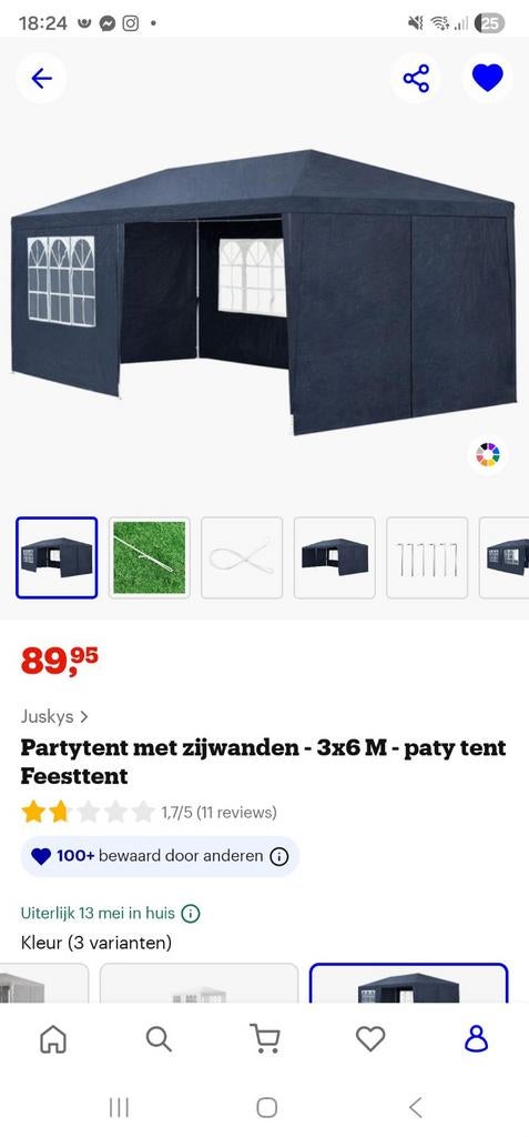 Partytent nieuw in doos, 6x3 meter met zijwanden blauw, Tuin en Terras, Ophalen, Nieuw, Minder dan 5 meter