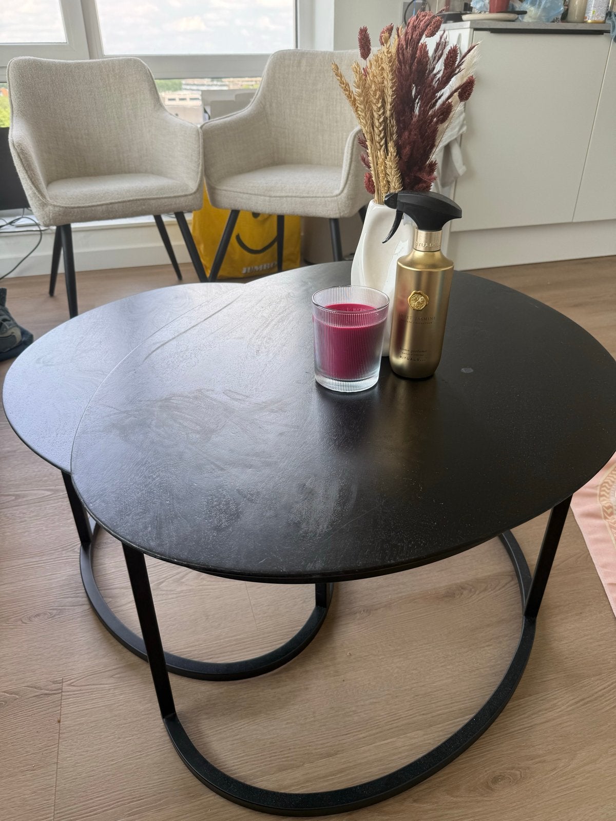 Zwarte houten bijzettafel, twee delen, Ophalen, Minder dan 55 cm, Gebruikt, Overige vormen