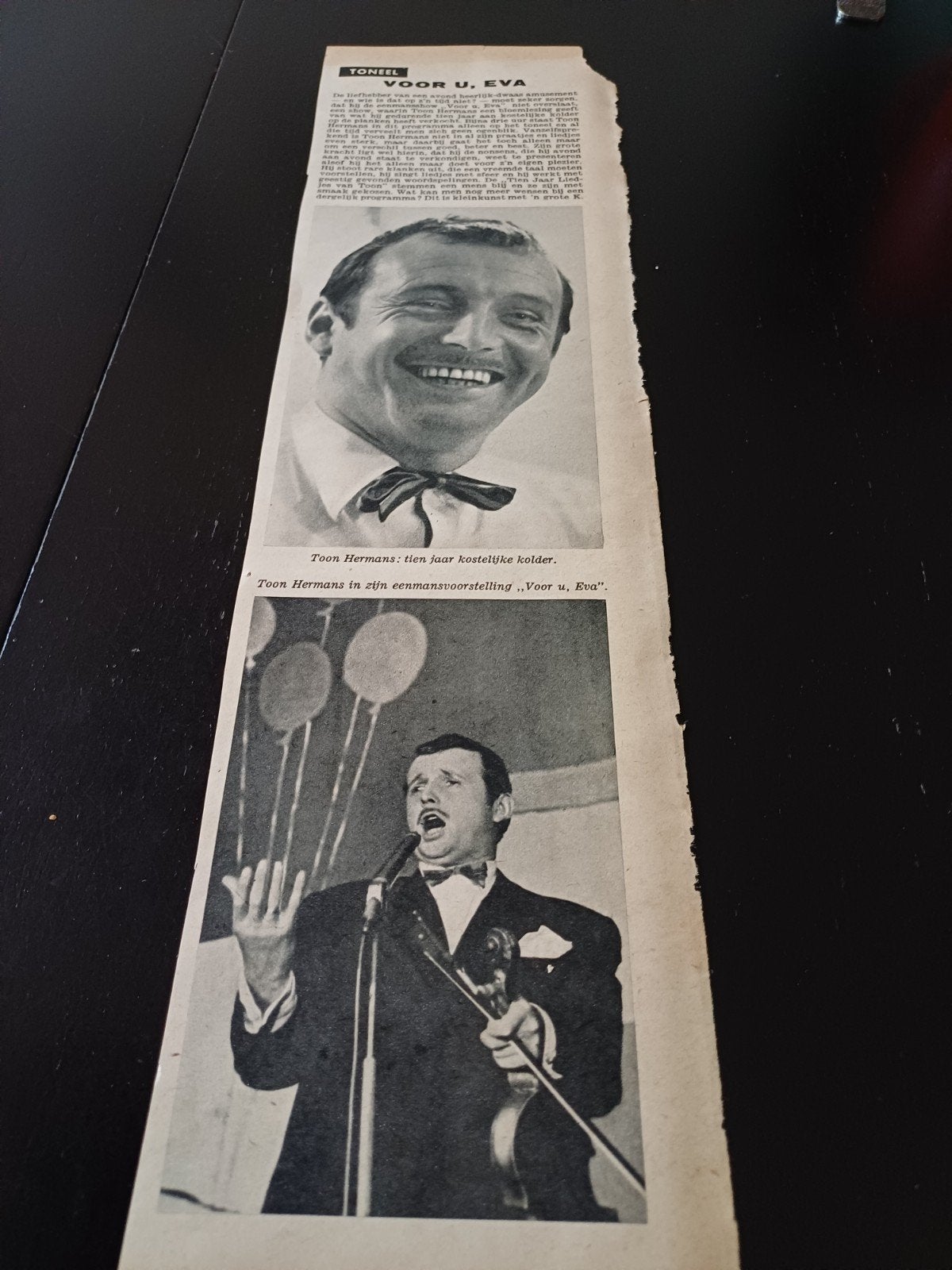 knipsel Toon Hermans 1956, Ophalen of Verzenden, Gebruikt, Foto of Kaart