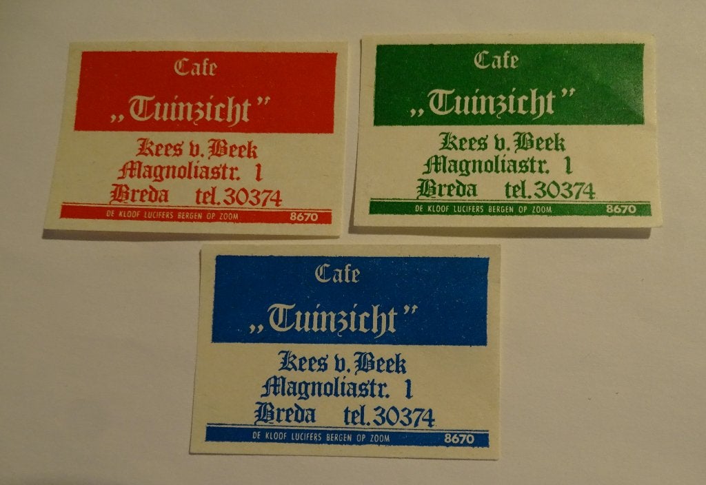 Café    TUINZICHT   Magnoliastraat    BREDA, Verzenden, Gebruikt, Luciferdoosjes of -merken