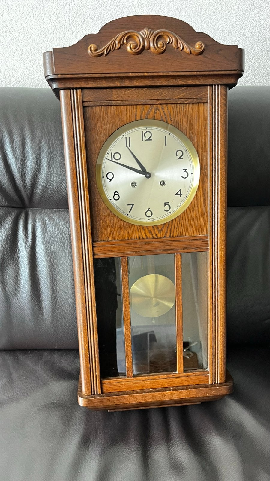 Vintage houten wandklok met slinger, Antiek en Kunst, Ophalen