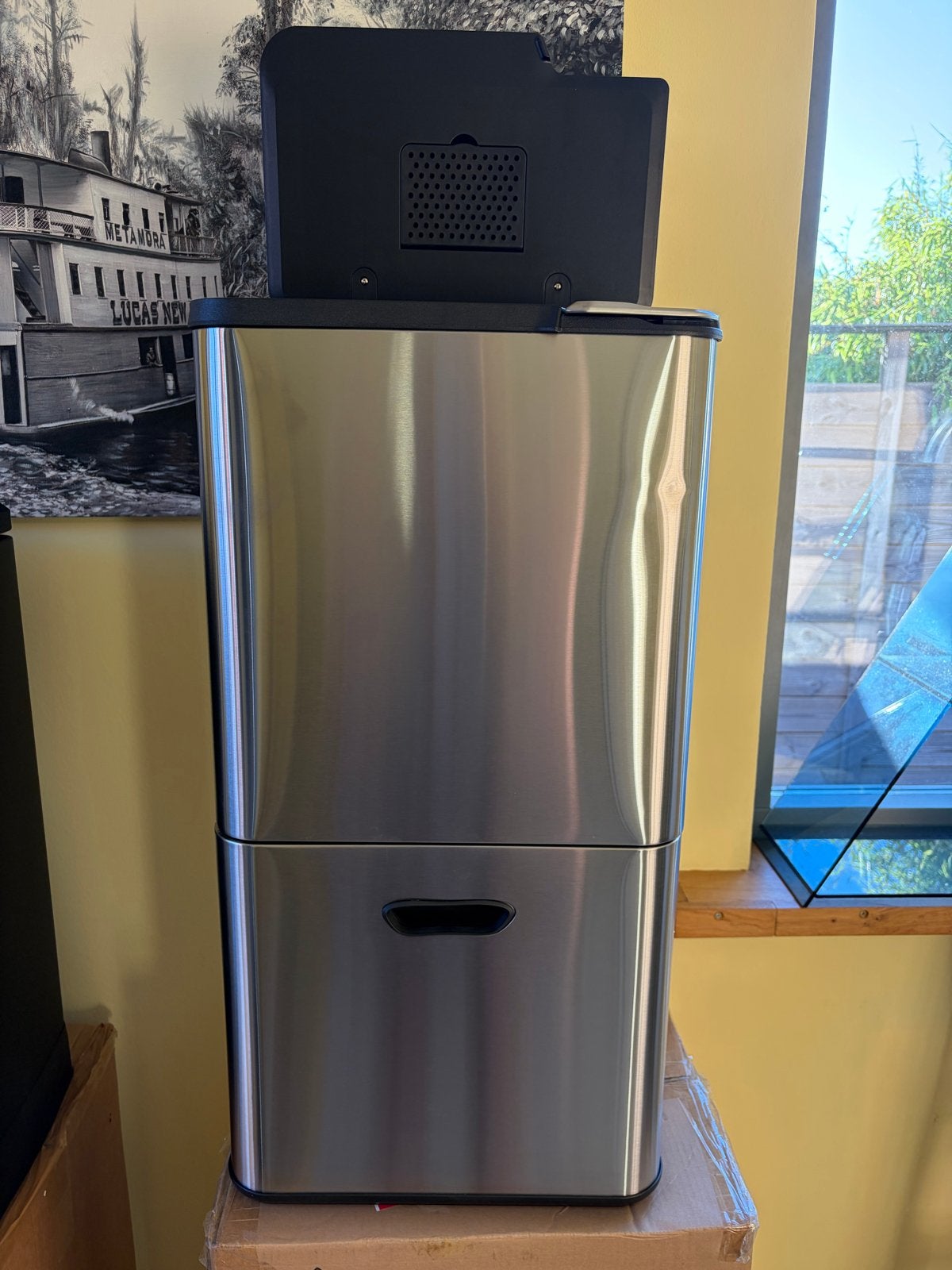 Bayt Prullenbak 60L RVS met 2 Compartimenten en Touch Sensor, Nieuw, 40 liter of meer, Ophalen of Verzenden, Rvs