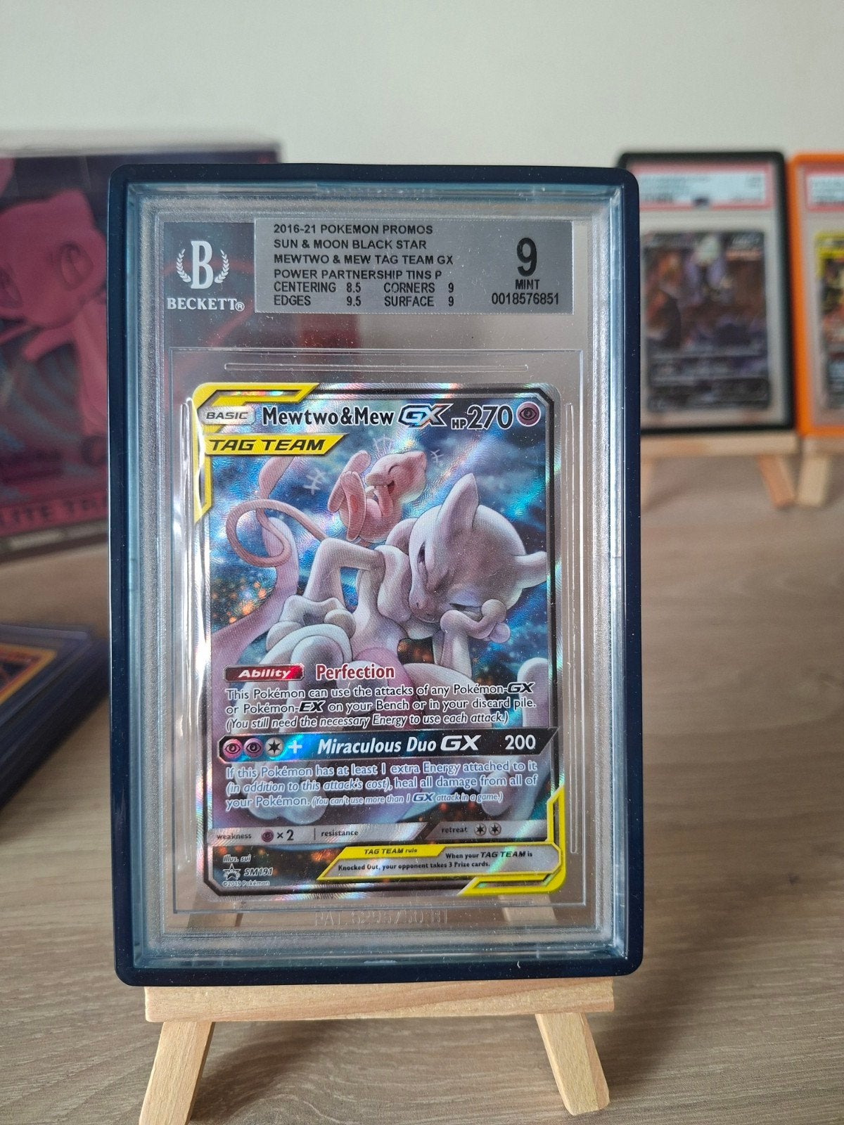 Mewtwo & Mew GX TAG TEAM BGS 9 Promo Pokemon Kaart, Ophalen of Verzenden, Zo goed als nieuw, Losse kaart