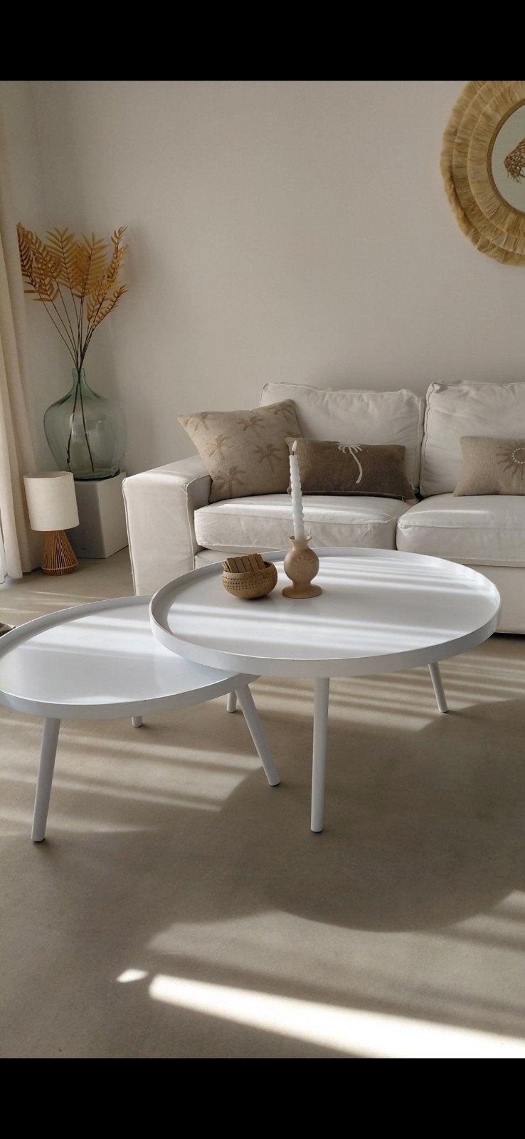 Set van 2 Witte Ronde Salontafels  Ibiza Scandinavisch, Ophalen, Gebruikt, 50 tot 100 cm, Rond