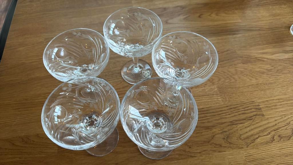 5x ijscoupe, 1x champagne glas, 1x suikerpot kristal, Antiek en Kunst, Ophalen