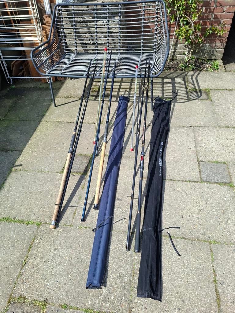 2x MH feederhengel 4,20m,1x XH feeder 4,50m zitkist met..., Watersport en Boten, Ophalen, Werphengel