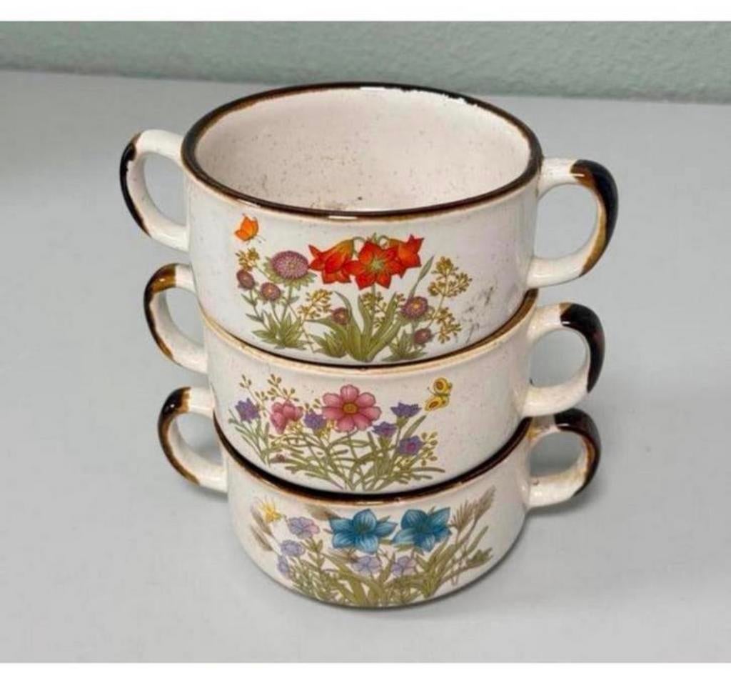 Wildflower servies 3 soepkom soep kom kommen bloemen vintage, Ophalen of Verzenden