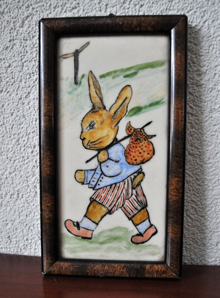 Vintage Lijstje Tegel Konijn Gans 17 cm, Ophalen of Verzenden