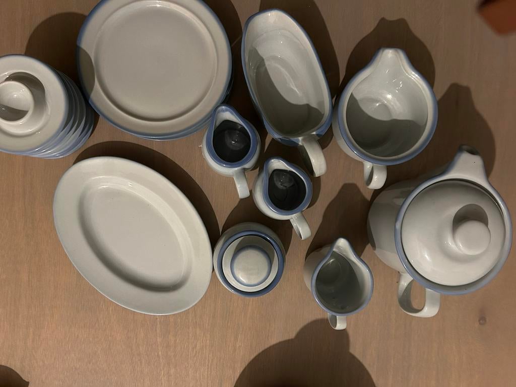 Vintage ontbijt servies gemaakt in Polen blauw oudblauw, Antiek en Kunst, Ophalen