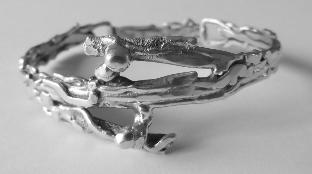Modernistische zilveren massieve design  armband, incl verze, Sieraden, Tassen en Uiterlijk, Armbanden, Zo goed als nieuw, Zilver